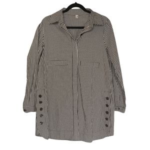 NEW LIGHT Gingham Black & White Plaid Print Button Front Tunic Dress Large